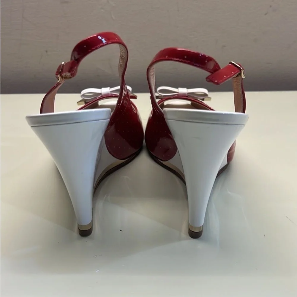 GIOVANNI FABIANI MADE IN ITALY LEATHER Red and White Wedge Slingback Sandals